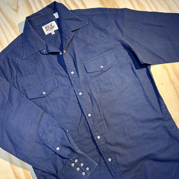 Ely Cattleman Other - Ely Cattleman Men's Western Snap Shirt Navy Blue Solid Pearl Snap Top Size 16-33